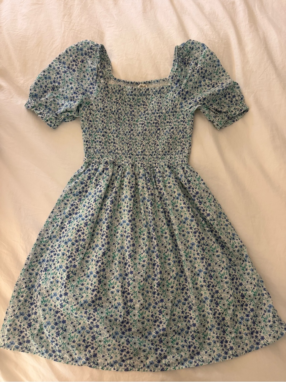 Crewcuts Blue and Green Floral Smocked Dress